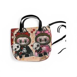 Cute Cartoon Duo Sequin Tote Bag in Pink & Black
